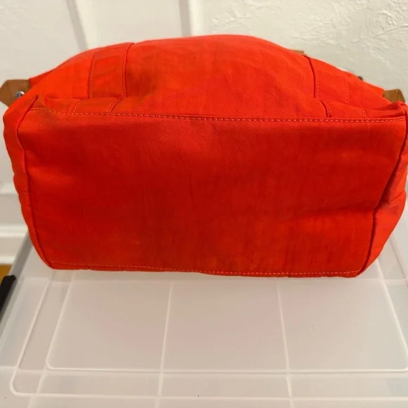 Kipling bright orange bag with brown leather straps - Picture 7 of 12